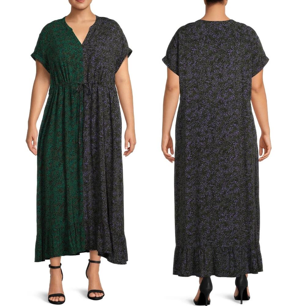 Terra & Sky Green and Black Printed Maxi Dress